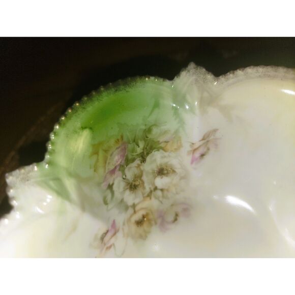 Antique RS Prussia Porcelain Footed Bowl Scalloped Edge Gardenia Gold Rim drops, - Picture 13 of 15